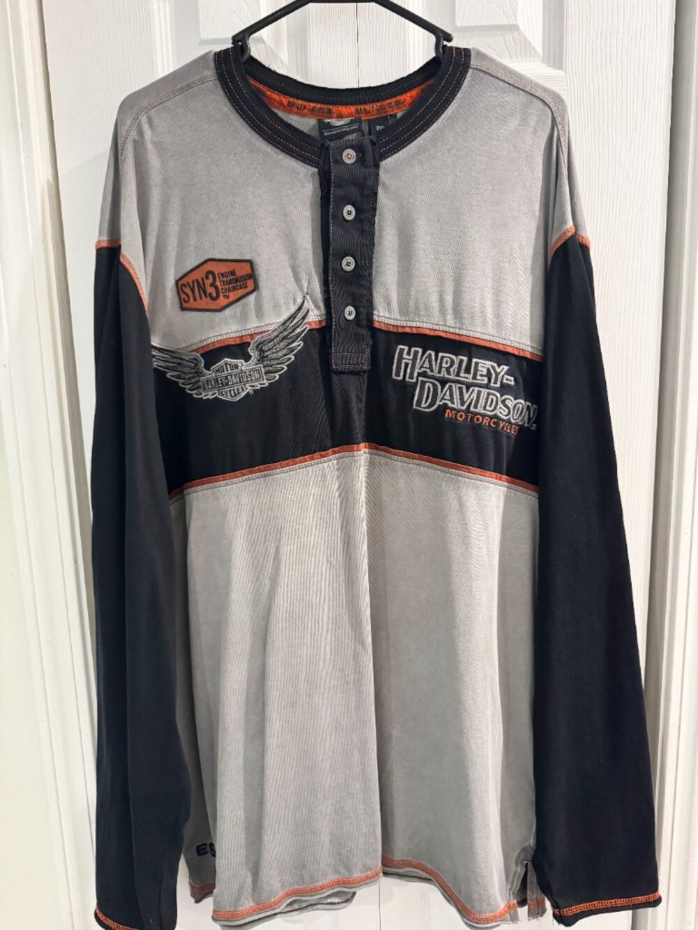Harley-Davidson Men’s 2XL Colorblock Embroidered Henley Long Sleeve Shirt